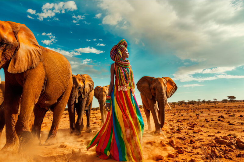 woman with elephants II